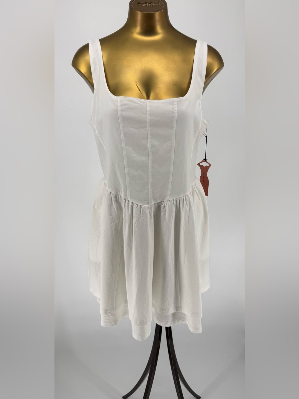 NWT Haute Monde White Cotton Square-Neck Corset-inspired Dress XL